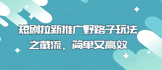 短剧拉新推广野路子玩法之截流,简单又高效-东方阿立·创业研究社